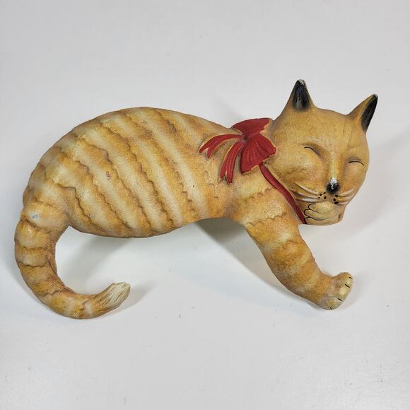 Vintage 1992 John Wright Cast Metal Cat Tabby Shelf Sitter Sleeping Statue USA - Picture 11 of 14